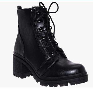 Soda Aquapillar Lace Up Combat Bootie -Threaded Lug Sole Chunky Block High Heel